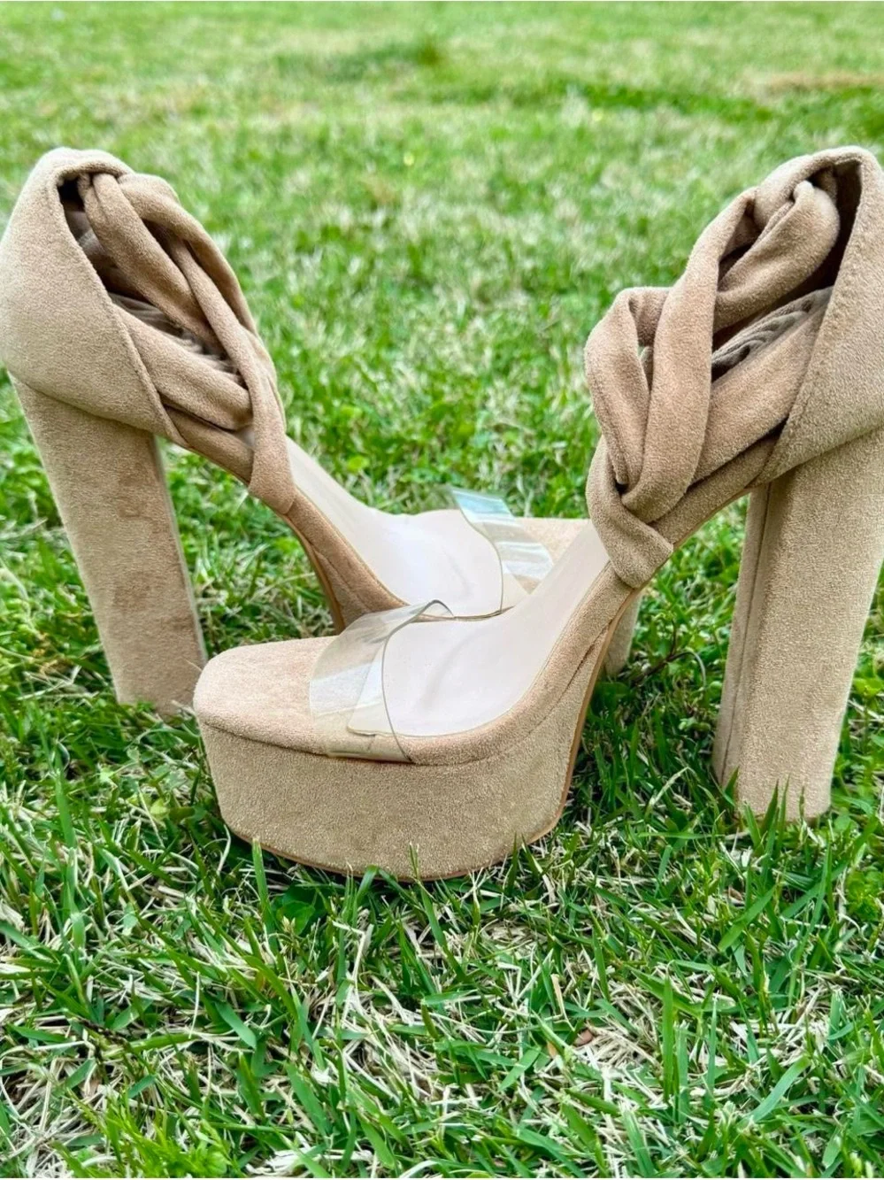 Women’s Tan Platform Lace-Up High Heel Sandals